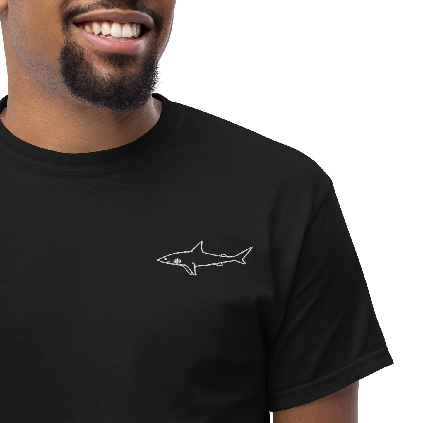 Embroidered Great White Shark Tee | Unisex Heavy Cotton Tee