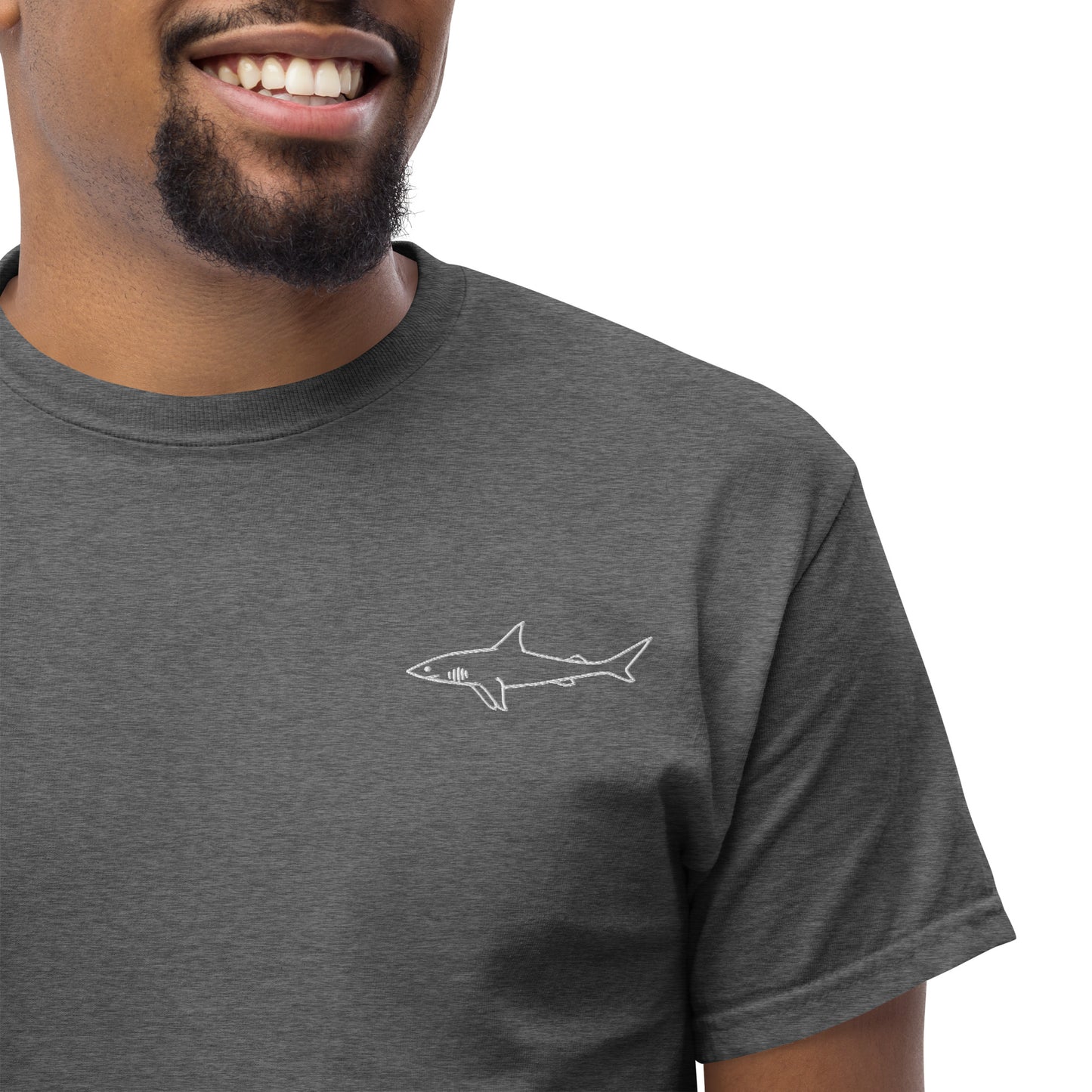 Embroidered Great White Shark Tee | Unisex Heavy Cotton Tee