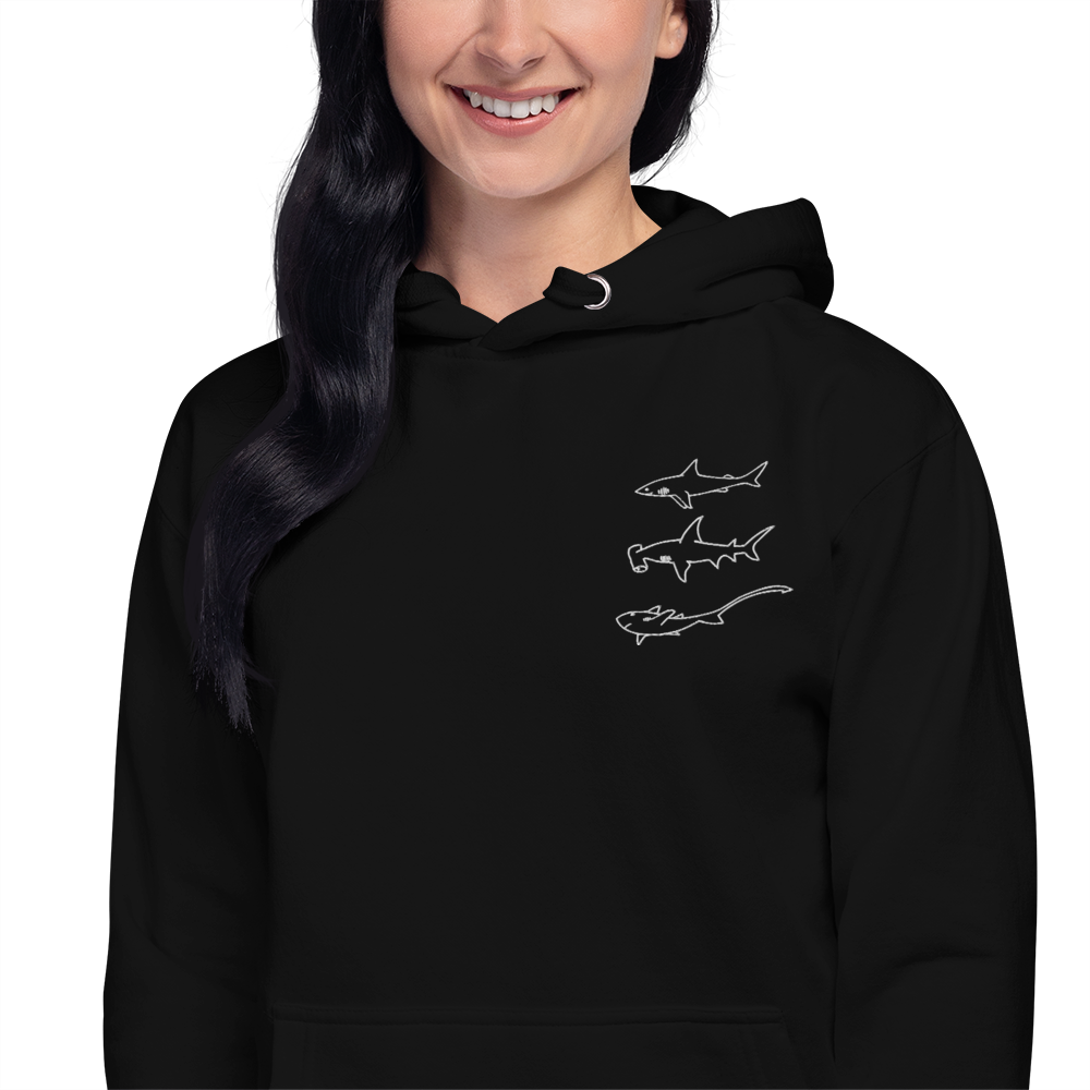 Embroidered 3 Sharks Hoodie | Unisex Hoodie