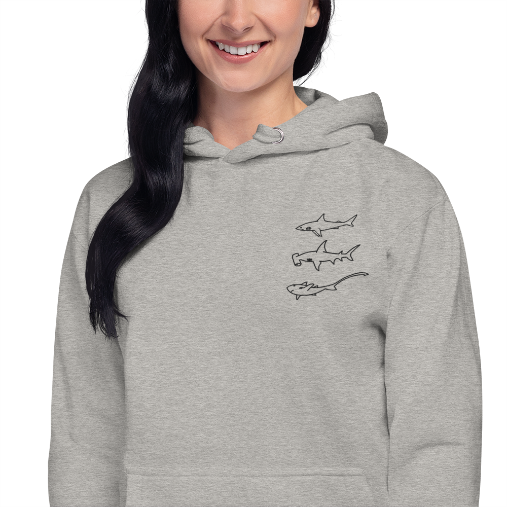 Embroidered 3 Sharks Hoodie | Unisex Hoodie