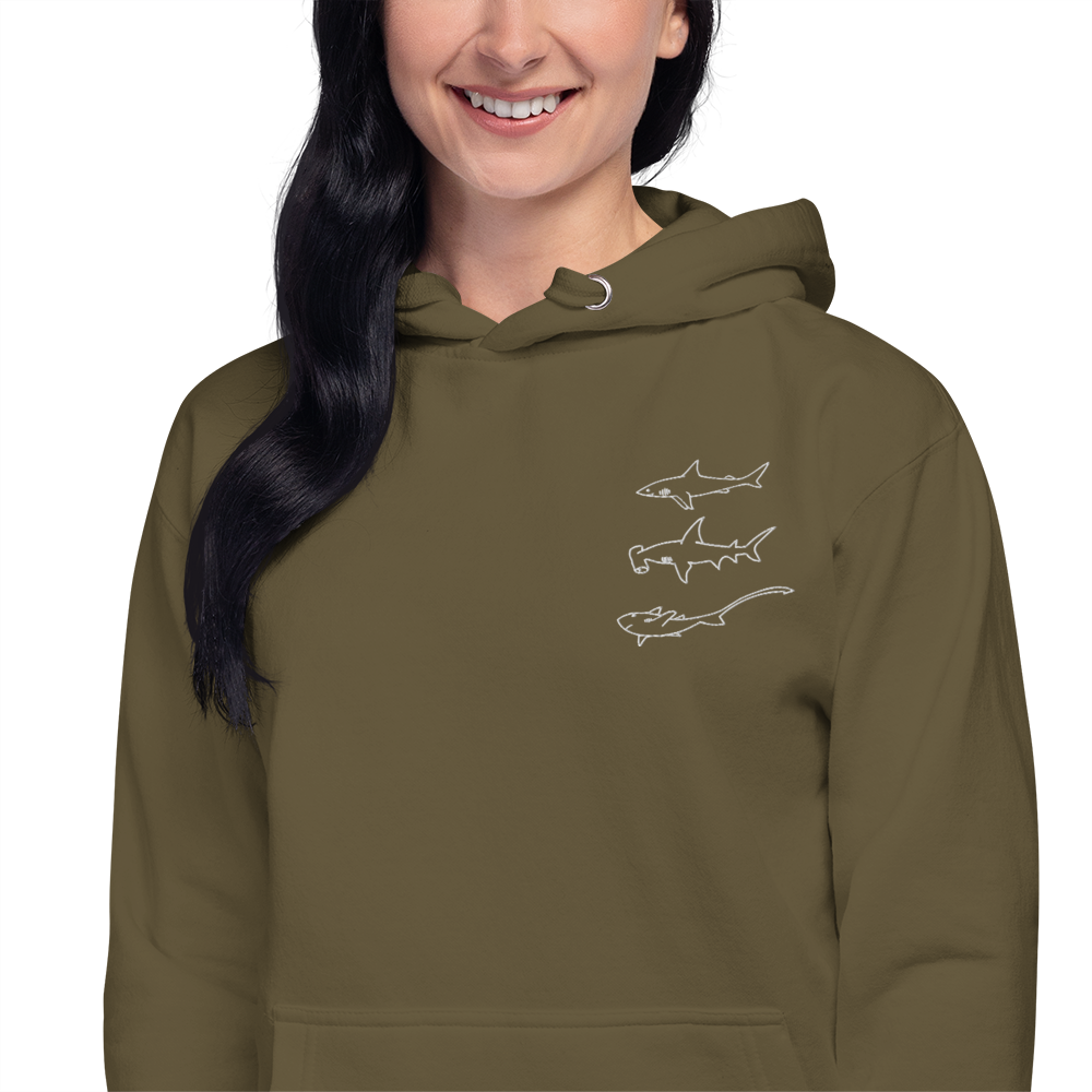 Embroidered 3 Sharks Hoodie | Unisex Hoodie