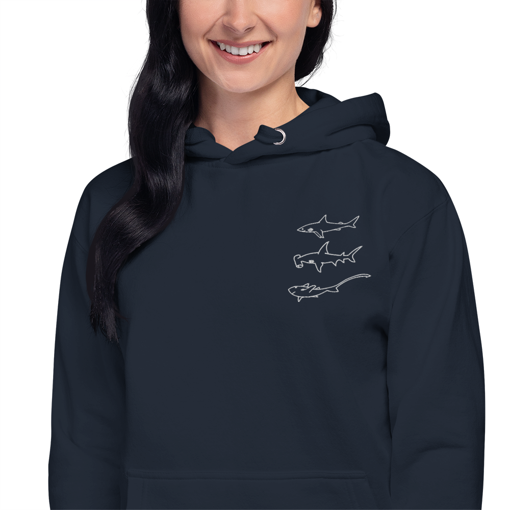 Embroidered 3 Sharks Hoodie | Unisex Hoodie